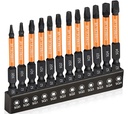 12-Pack Square Drive Bits- PREMIUM S2 Alloy Steel Square Bit Set Magnetic Heads- Robertson Square Drill Bit Set (Long 2.55"& Hex Shank) Square Head Screwdriver Sizes #0, 1, 2, 3, and #4