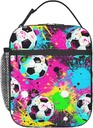 Reusable Soccer Lunch Box for Kids Girls Boys Women Adult, Insulated Sport Ball Lunch Bag,Polyester Cooler Gaming Handbags Case for School Picnic Work Travel Beach or Hiking (Colorful)