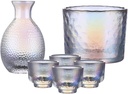 Ceramic Sake Set, Glass Sake Set Japanese, Sake Pot Sake Cup Transparent Modern for Home Party and Great Gifts 4 Sake Cups +1Sake Pot + 1Vessel Cup for Heat Preservation or Refrigeration