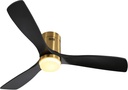 CACI Mall Ceiling Fan with Lights and Remote, 52 Inch Low Profile Ceiling Fans with Light, Flush Mount Ceiling Fan for Bedroom, Wood Celing Fan for Indoor Outdoor, 3 Blades, Gold Black