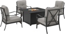 Crosley Furniture Dahlia 5-Piece Outdoor Chair Patio Furniture Set with Propane Gas Fire Pit Table, Matte Black with Taupe Cushions