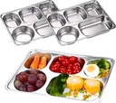 2 Pack Stainless Steel Snack Containers with Lids, Rectangular Divided Plates Tray, 5 Sections Dinner Plates for Adults, Reusable Meal Prep Lunch Containers for Adults, Kids, Picky Eaters, Campers