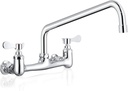 Wall Mount Commercial Sink Faucet with 12” Swivel Spout, 8" Center Wall Mount Kitchen Faucet, Dual Handles Brass Utility Sink Faucet for Laundry Room Restaurant