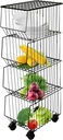 Bepritm Snack Vegetable Baskets for Kitchen, 4-Tier Metal Storage Carts with Wheels, Fruit Basket Stand Utility Rack Storage Organizer Cart for Pantry, Bathroom, Room, Garage