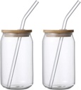 2 Pcs Glass Cups with Lids and Straws 12 Oz Iced Coffee Cup Drinking Glasses Water Glasses Tumbler Cup Ideal for Juice Coffee Tea and Cocktail