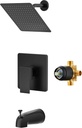 Alesco Shower Faucet Set, Black Tub Shower Faucet with 8-Inch Showerhead and Bathtub Spout, Showerhead and Handle Set Include Valve and Trim Kit, Matte Black