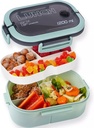 Bento Box Adult, Lunch Box for Men and Women, 1200ML Leak-proof Double-layered with Handle Lunchbox, Reusable BPA-Free Lunch Container, Microwave/Dishwasher Safe, Snack Box with Cutlery Set, Green