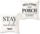 HOMFREEST Welcome to Our Porch Stay Awhile Waterproof Outdoor Pillow Covers 18x18 Set of 2 Farmhouse Patio Furniture Decorations for Outside Garden Decor