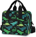 OREZI Green Diniosaur Lunch Bag for Boys Girls,Dinosaur Children Reusable Lunch Bags Lunch Box Container with Detachable Shoulder Strap,Insulated Lunch Coolers for School Work