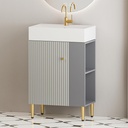 21.6" Open Shelving Bathroom Vanity with Ceramic Sink and Soft-Close Doors,Side with Closet Open Shelving Storage,Bathroom Cabinet for Small Space (Freestanding-Right Storage-Grey)