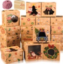 Estune 60 Pcs Christmas Cookie Box for Gift Giving Holiday Bakery Treat Boxes with Window Kraft Baking Box with Thank You Tag and Hemp Rope for Christmas Cupcakes Pastry Party Favor Candy(Lovely)