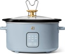 Beautiful by Drew Barrymore 4 Quart Programmable Slow Cooker with Touch Display, Removable Stoneware Pot, 4 Cooking Presets, Auto Warm, Lid Holder, Cool-Touch, Dishwasher Safe (Cornflower Blue)
