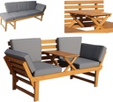Outdoor Acacia Wood Patio 3 Seat Lounge with Fold Down Center Table - Weather Resistant Ourdoor Furniture with Wooden Frame Structure for Garden and Lounge - Outdoor Patio Lounge Bench