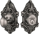 Nostalgic Warehouse 726057 Victorian Plate Single Cylinder Deadbolt Victorian Door Knob in Antique Pewter,