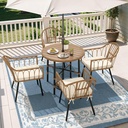 YITAHOME 5 Pieces Patio Dining Table Chair Set, Outdoor Table and Chairs with Umbrella Hole, Patio Furniture Set Outdoor Rattan Dining Table Set for Patio, Backyard, Balcony, Garden