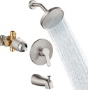Aolemi Tub Shower Faucet Set With Valve Wall Mount Shower Trim Kit 6 Inch Bathtub Fixtures Rough-in Valve Single-Spray Shower Head System 5.3 Inch Tub Spout Brushed Nickel Modern