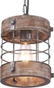 Farmhouse Pendant Light, Rustic Hallway Light Fixtures, Industrial Metal and Wood Chandelier 1-Light Round Cage, for Kitchen Island Foyer Hallway Bar Dining Room Entryway, D 7.9" X H 8.7" (Sliver)