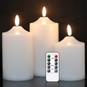 Eldnacele Waterproof Outdoor Flameless Flickering LED Candles with Timer Remote, Battery Operated 3D Wick Plastic Pillar Candles Pack of 3 for Indoor Outdoor Decoration, D3'x H4'x W5'