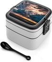 Magnificent Rainstorm Cloud Bento Box Leak-Proof Double Layered Lunch Containers with Spoons And Invisible Handle, Portable Lunch Boxes for Work Picnic Travel