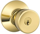 SCHLAGE F51A BEL 505 605 Bell Knob Keyed Entry Lock, Bright Brass