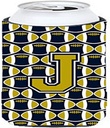 Caroline's Treasures CJ1074-JTBC Letter J Football Blue and Gold Tall Boy Hugger Can Cooler Sleeve Hugger Machine Washable Drink Sleeve Hugger Collapsible Insulator Beverage Insulated Holder
