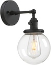 Phansthy Black Bathroom Light Fixture Single Industrial Wall Sconce with 5.9 Inches Globe Lampshade