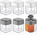6 Pcs Plastic Salt Pepper Shaker 4 in 1 Spice Container Transparent Seasoning Shaker Dispenser Jar for Home Restaurant Kitchen Cooking Steak BBQ Camping Travel