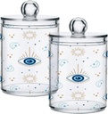 Kigai Evil Eye 4PC Airtight Transparent Plastic Storage Jar Plastic Food Storage Container for Food Herbs Tea etc with Storage Lid easy to use and clean With lid Easy To Use
