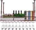 Organize Kitchen Metal Hanging with Glass Holder Goblet Wine Bottle Holder for Kitchen Bar Cabinet Organization Ceiling Wine Shelf/Commercial Cellars Clubs (Brown 60CM) (Brown 30CM)