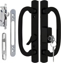 Offset Sliding Patio Door Handle Set with Mortise Lock & Keys | 45° Keyway | Fits 1-3/8" to 2" Doors | 3-15/16" Hole Spacing | Zinc Alloy | Non-Handed | Black Diecast