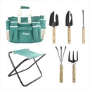 7 Piece Garden Tool Set Including Folding Stool with Tool Bag, All in ONE Gardening Tool Kit Gifts for Women & Men