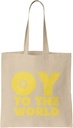 Oy To The World - Joy Jewish Pun Funny Hanukkah Reusable Grocery Tote Bag (Natural)