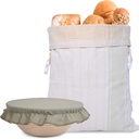Reusable Beeswax Bread Bags for Homemade Bread Sourdough, Elastic Linen Bowl Covers for Bread Proofing, Large Bread Storage Bags for Gifting