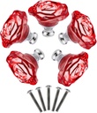 Yetaha Red Glass Dresser Knobs, 5PCS Rose Crystal Drawer Handles Diamond Furniture Pulls for Cabinet Cupboard Wardrobe Bathroom Kitchen Office Decoration, with Screws