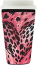 Heart Leopard Skin Print Reusable Iced Coffee Sleeve Neoprene Insulated Drink Holder, Washable Anti-Slip Cold Cup Sleeve for Tumblers Bottles Glasses 26-28oz