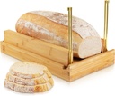 DITTO Bamboo Bread Slicer - 6.5" Wide Adjustable Bread Slicer Guide Cuts Even Slices, 4 Thickness Options - Works with Buns, Bagels- Incl Crumb Tray