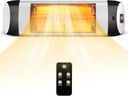 COSTWAY Wall-Mounted Patio Heater, Remote Control, Carbon Fiber Tube, 1500W Outdoor Waterproof Infrared Heater with 3s Rapid Heating, 24H Timer and 3 Heat Setting, Suitable for Outdoor, Home, Backyard