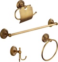 Antique Brass Bathroom Accessories Set Wall Mounted Towel Bar & Towel Ring & Toilet Paper Holder & Robe Hook, 4-Piece Vintage Bath Hardware Fixture Set