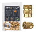 ruthex 3/8"-16 Threaded Inserts - 15 Pieces RX-3/8“-16-x12.7 Brass Heat Set Insert for Plastic Parts - Inches UNC knurled Nuts - Insert by Heat into 3D Printing Components