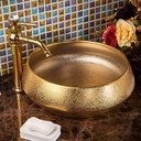 Bathroom Sink, Countertop Basin Handmade Basin Bathroom Sink Bowl countertop Golden Ceramic wash Basin Bathroom Sink