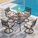 PHI VILLA 5 Pcs Patio Dining Sets,Outdoor Table Chair Set for 4 with Outdoor Swivel Chairs and Metal Frame Steel Square Table,Outdoor Dining Furniture with Cushion and Pillow for Garden Lawn Deck