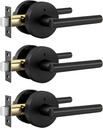 goldenwarm Black Door Handle Interior, Zinc Alloy Heavy Duty Matte Black Interior Door Handles for Bedroom Bathroom, Modern Round Privacy Door Levers (3 Pack)