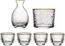 Sake Set,Clear Glass Decanter Cups,330Ml Sake Bottle and 4 Sake Cups 1Wine Warmer for Warmer Or Cold Wine (A)