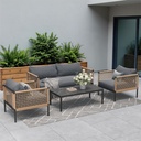 Grand patio Outdoor 4-Piece Conversation Set Rust Free Patio Furniture Set Open-Weave Wicker Olefin Modern Sofa Seating for Garden, Backyard, Balcony, Gray