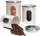 Moss & Stone 3-Piece Beige Canisters Sets For The Kitchen, Airtight Canister Set With See Through Window, Storage Jars for Coffee Container, Tea Organizer & Sugar Canister, Beige Kitchen Canisters