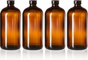 kitchentoolz 32oz Amber Glass Bottles - Air Tight Seal Lids - Quart-Sized Brown Glass Growlers for Beer, Kombucha, and Juice Storage - Pack of 4