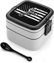 U.S.A Flag Dirt Bike Motorcycle Portable Bento Box with Handle 2 Compartment Leak-Proof Stackable Lunch Box for Work Picnic Camping