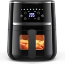 Garvee Air Fryer, Oil-Free Touchscreen 5 QT Air Fryer with 8 Cooking Presets, Up to 400°F for Fast Cooking, Viewing Window, Low Noise, Silicone Liner and Dishwasher Safe widget, timer