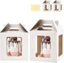 Tall Cake Boxes 6 Windows with handle,10x10x10 Tall Cake Carrier, Tiered Cake Box, Square cake box,largeTake Out Transport Containers Ideal for 10" & 12" Tiered Cakes (2Pack-White)