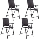 Folding Wicker Rattan Bar Chairs Set of 4, Tall Stool with Back, Steel Frame, Armrests and Footrest, Bar Stools Garden Patio Furniture Set